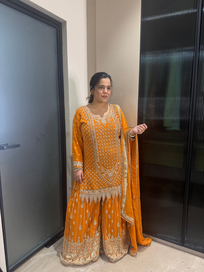 Handwork suit with pearls mirror stones sequin and dabka detailing