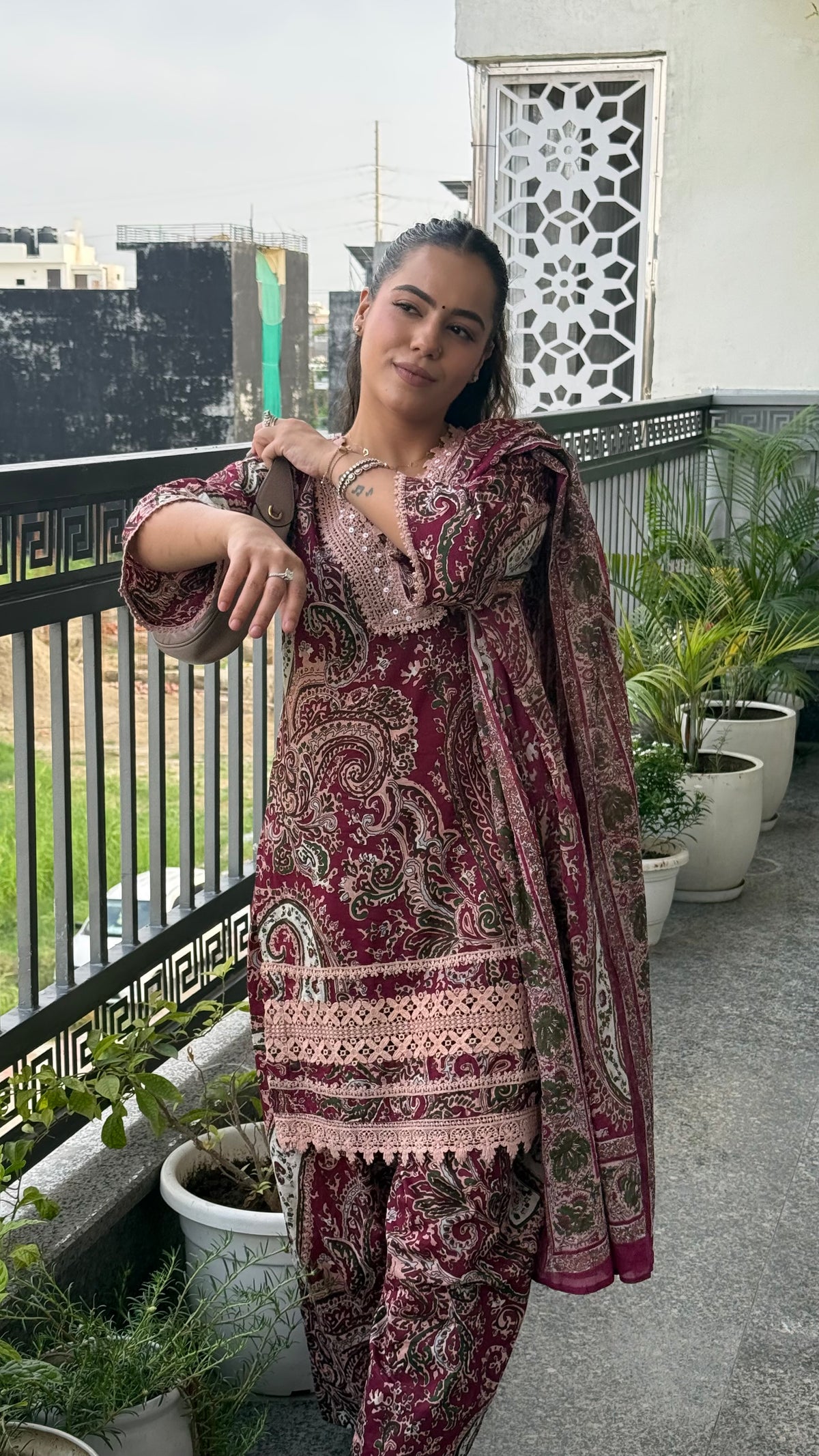 Budget Friendly Printed Cotton Suit with Lace Work