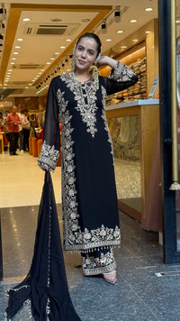 Elegant Georgette Thread Embroidered & Beaded Suit Set ( 46 size sides will be plain customisation available if handwork needed )