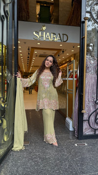 Designer Short Pakistani Suit Set with Sequin, Thread Embroidery & Pearl Detailing | Festive Wear