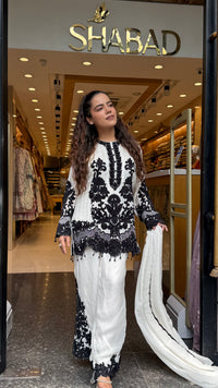 Designer Short Pakistani Suit Set with Sequin, Thread Embroidery & Pearl Detailing | upto size 44