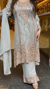 Designer Georgette Suit Set with Sequin Shirt & Multicolor Stone Beads Work