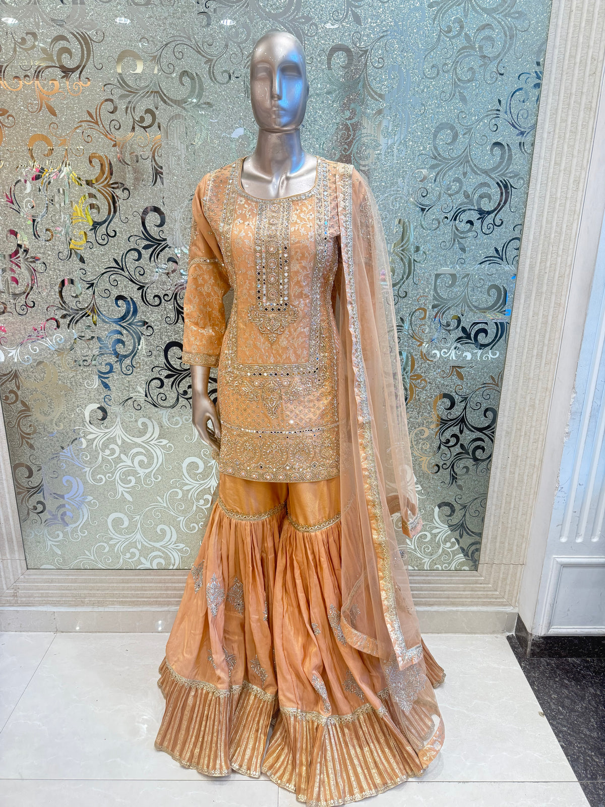 Banarasi Suit with Dabka, Pearl, Mirror & Jarkan Work
