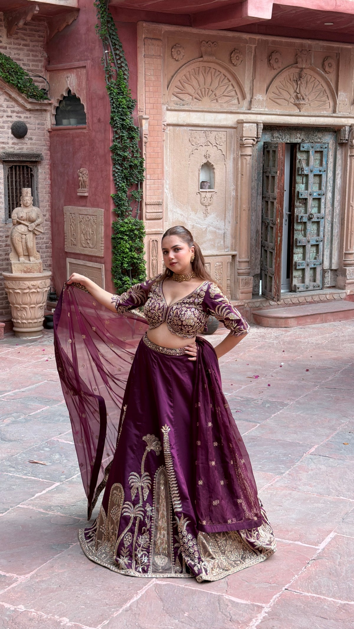 Designer Tafta Silk Lehenga with Thread Embroidery, Beads, Sequins & Pearl Work