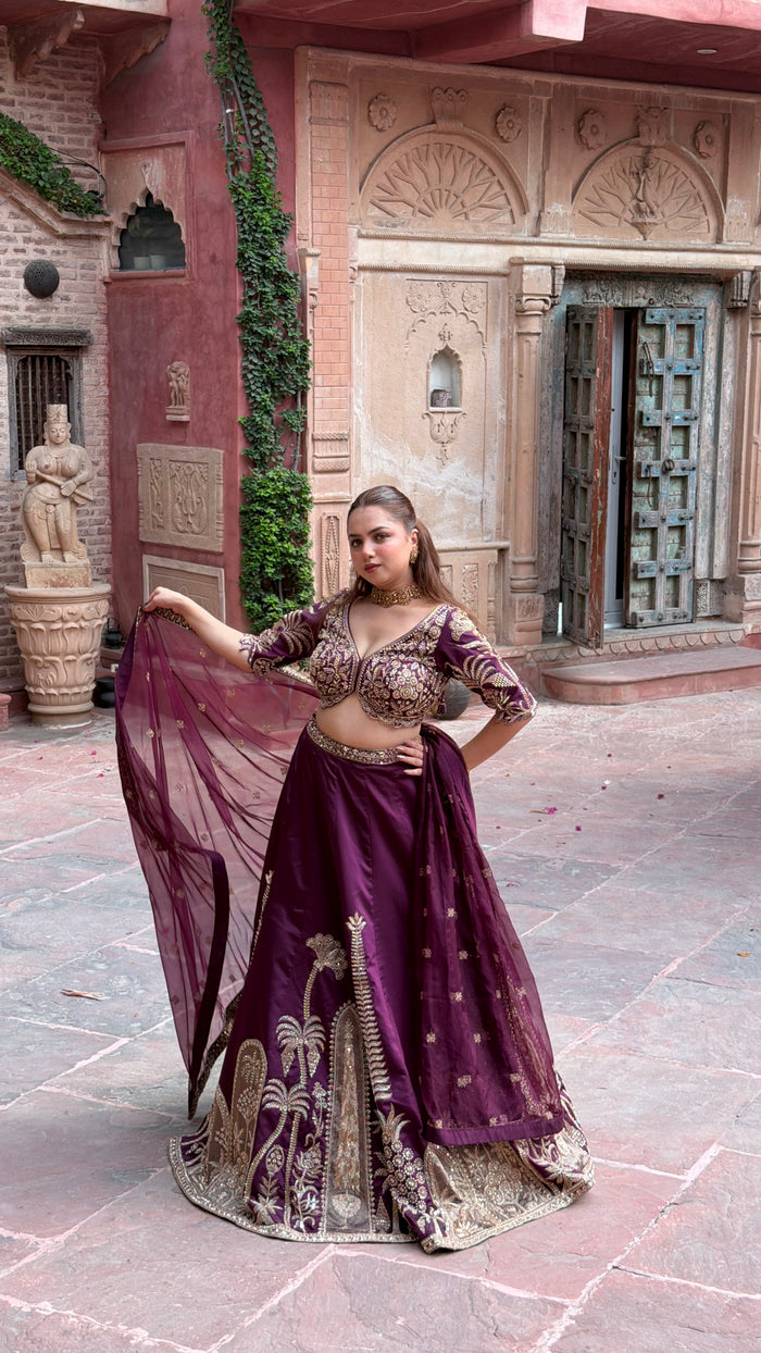 Designer Tafta Silk Lehenga with Thread Embroidery, Beads, Sequins & Pearl Work