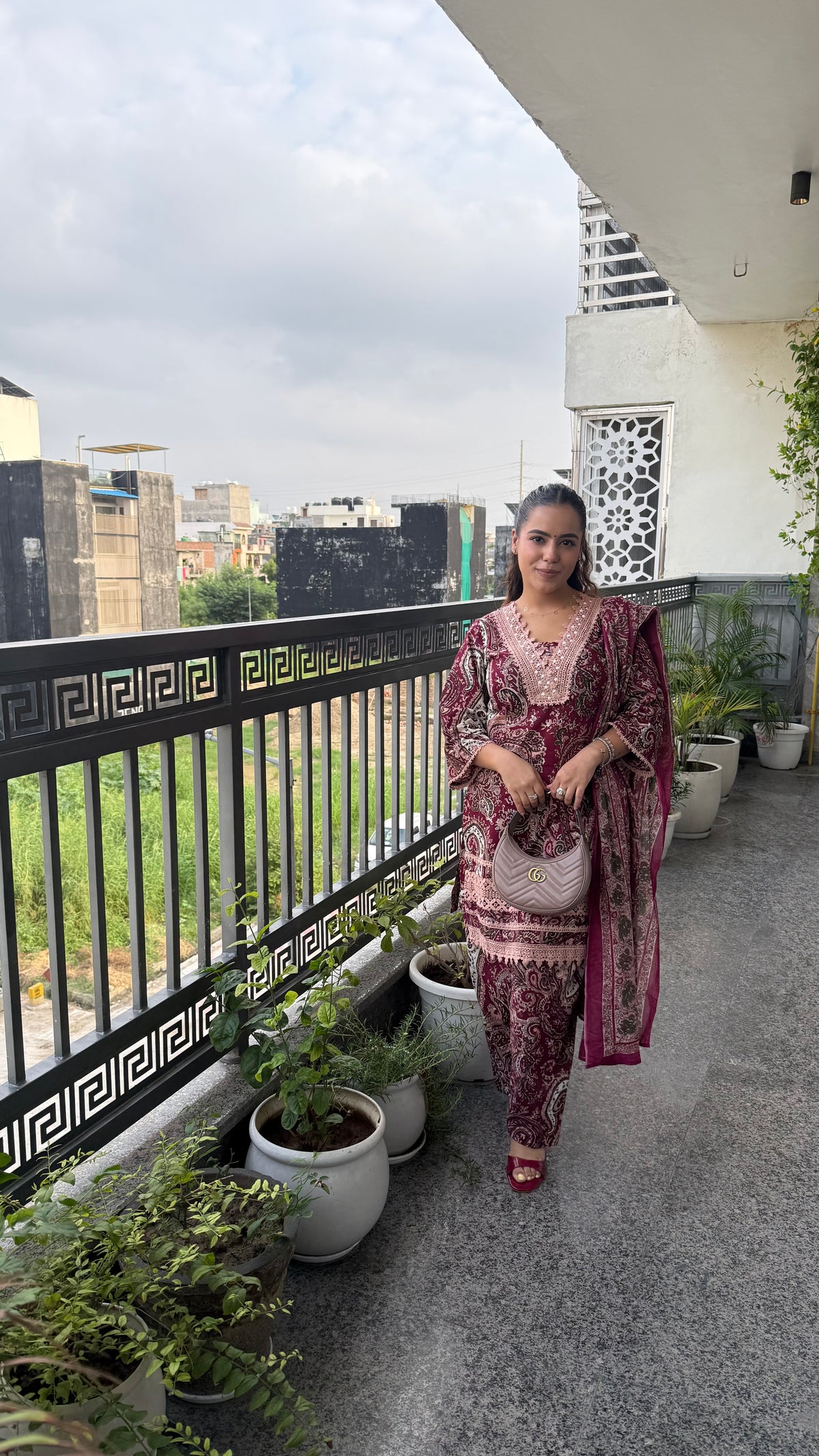 Budget Friendly Printed Cotton Suit with Lace Work