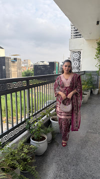 Budget Friendly Printed Cotton Suit with Lace Work