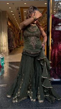 Designer Shimmer Silk Indo-Western Set with Handwork & Crush Tissue Bottom