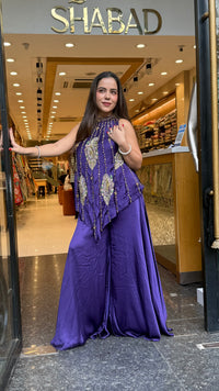 Pure Shimmer Silk Indo-Western with Handwork Thread, Zari, Cutdana & Pearl Embroidery