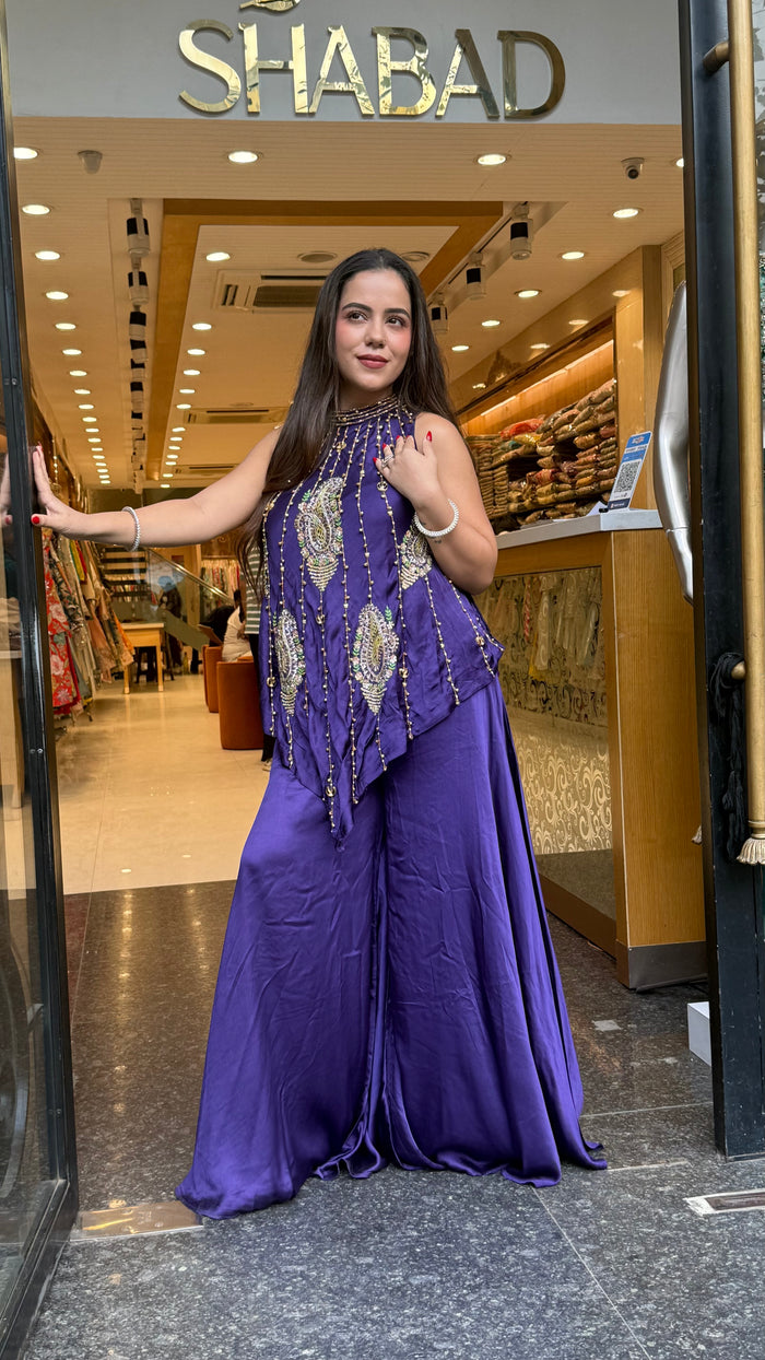 Pure Shimmer Silk Indo-Western with Handwork Thread, Zari, Cutdana & Pearl Embroidery