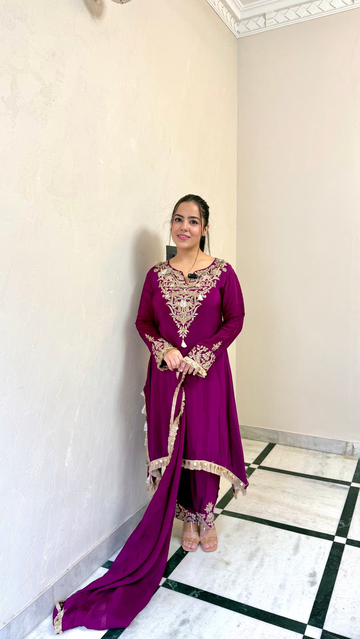 Crepe Dori Work Set with Coin Tassels & Pants