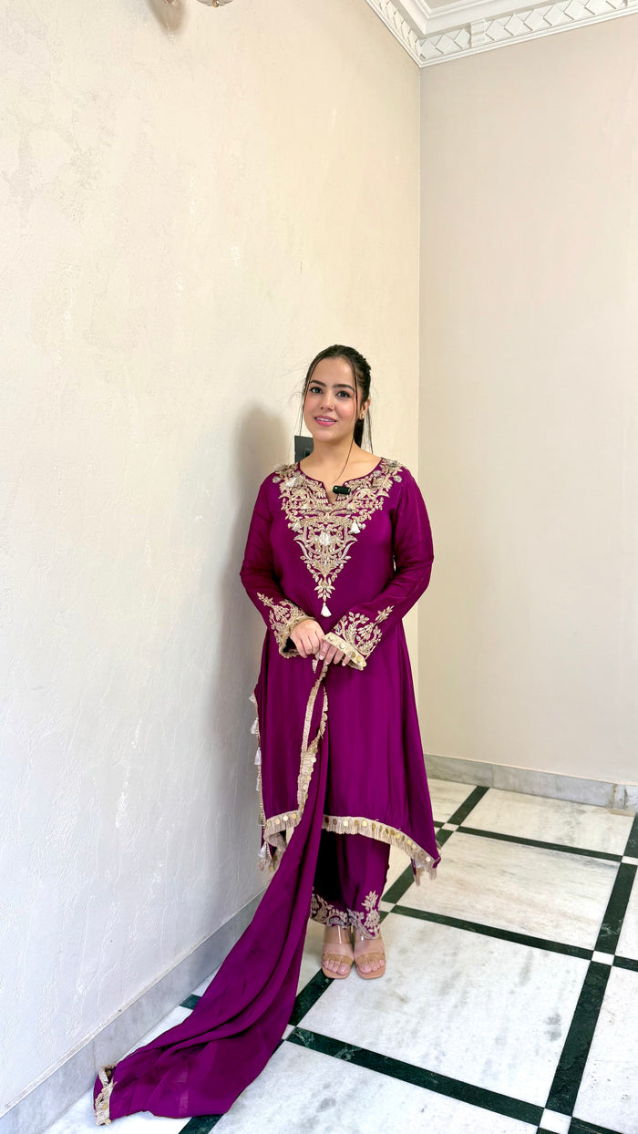 Crepe Dori Work Set with Coin Tassels & Pants