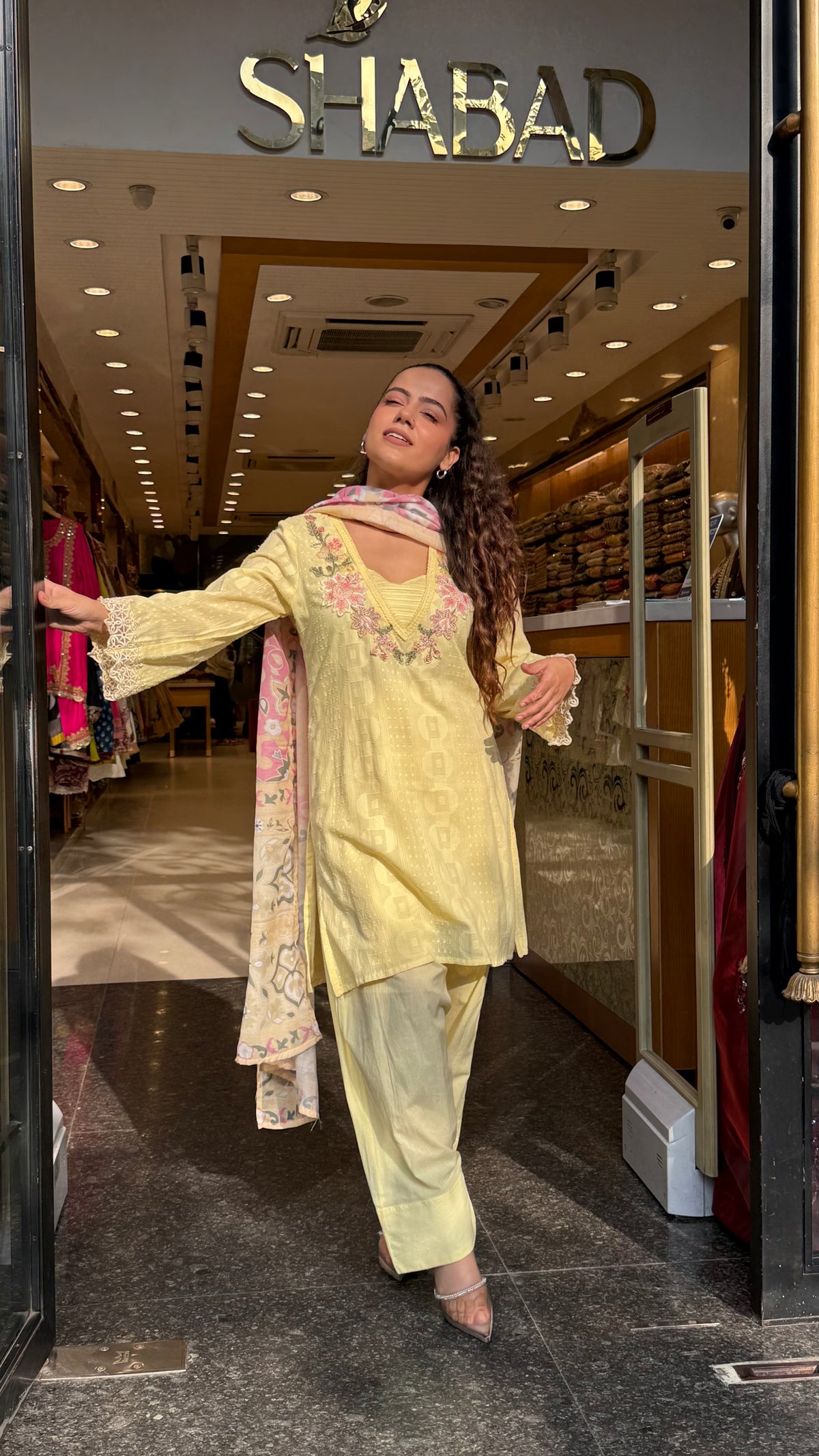 Women’s Cotton Jacket Suit Set with Farshi Salwar | Thread Embroidery Neckline | Sizes Up to 46