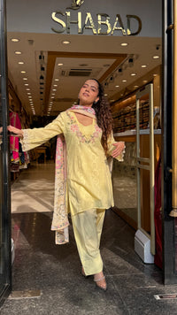 Women’s Cotton Jacket Suit Set with Farshi Salwar | Thread Embroidery Neckline | Sizes Up to 46