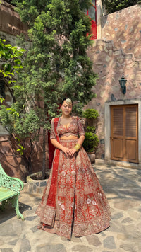 Pure Raw Silk Dori & Thread Embroidered Lehenga with Pearl, Sequin & Stone Detailing