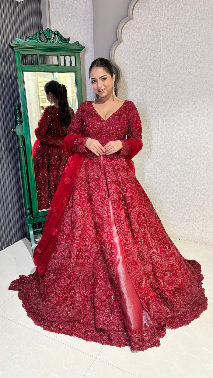 Long jacket lehenga.. pearls cutdana sequin stones work