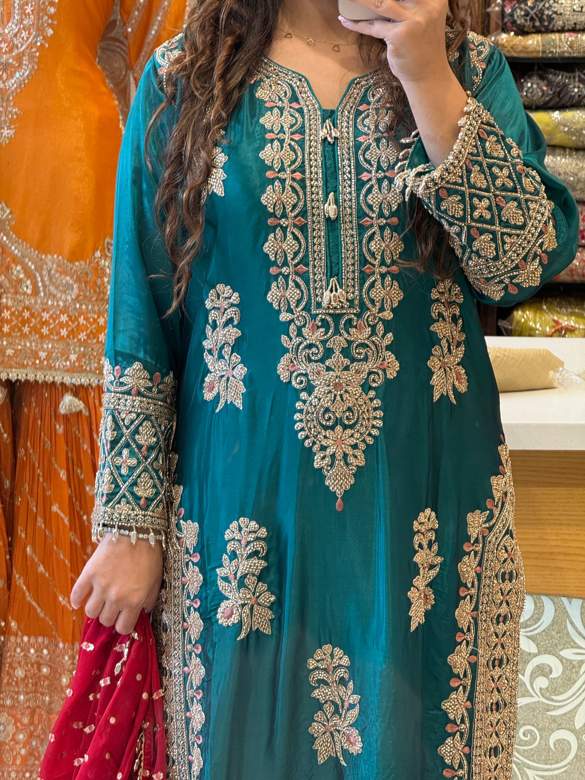 Beads & Thread Embroidered Dupion Silk Suit Set | Festive & Wedding Wear | Size Up to 46