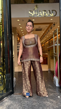 Shimmer Tissue Shirt & Blouse with Brocade Pants | Dabka & Cutdana Embellished Coord Set