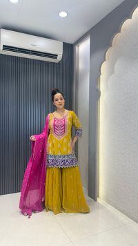 Chinon Garara Suit Set with Sequin & Neem Zari Handwork