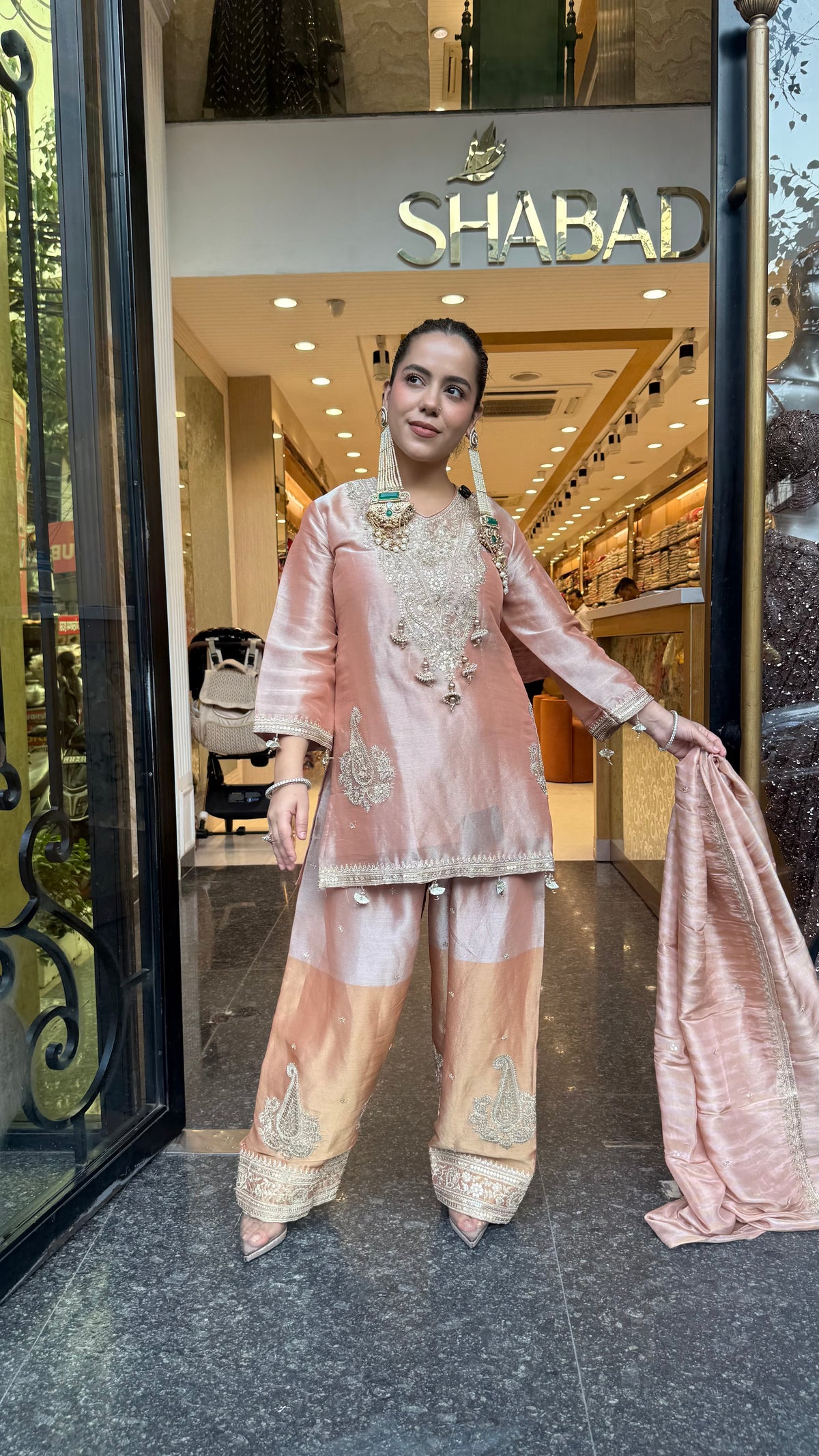 Budget-Friendly Dori Work Suit Set in Shimmer Silk | Sizes Up to 46