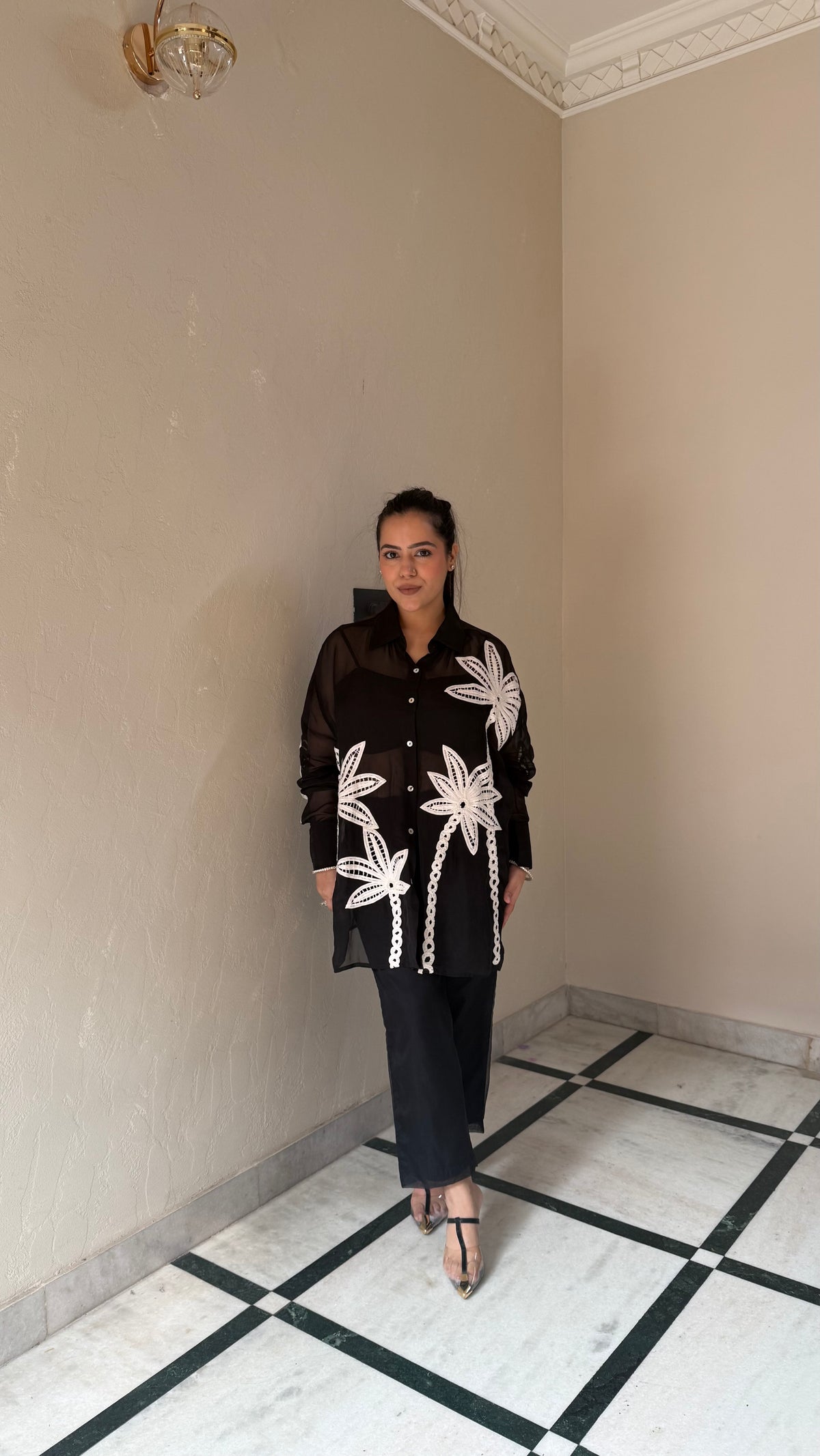 Thread Embroidered Coord Set in Luxe Satin Silk Fabric