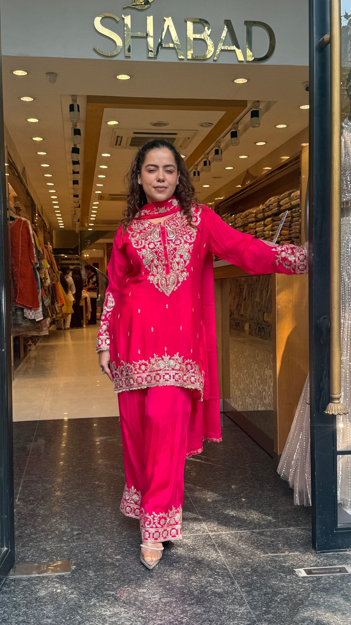 Designer Chinon Suit Set with Dori & Sequin Work