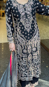 Elegant Satin Silk Suit Set with Beads & Multicolour Stone Work