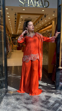 Budget-Friendly Gajji Silk Shirt with Chinon Bottom – Pearl & Cutdana Work Suit Set