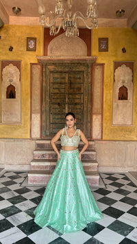 Elegant Raw Silk Lehenga with Intricate Mirror Work