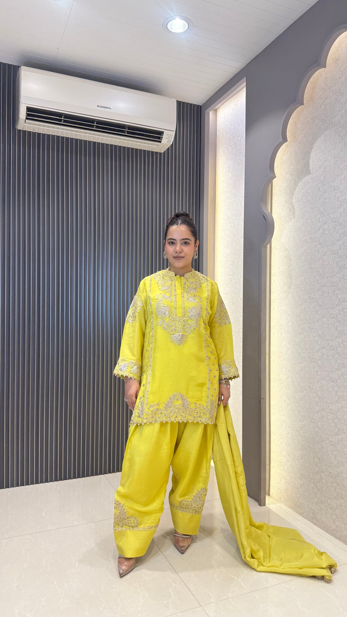 Shimmer Suit Set with Farshi Salwar & Zari Work