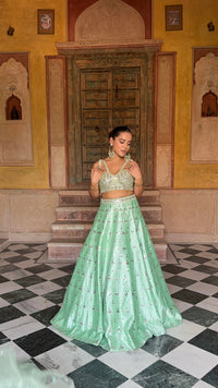 Elegant Raw Silk Lehenga with Intricate Mirror Work