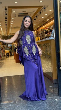 Pure Shimmer Silk Indo-Western with Handwork Thread, Zari, Cutdana & Pearl Embroidery