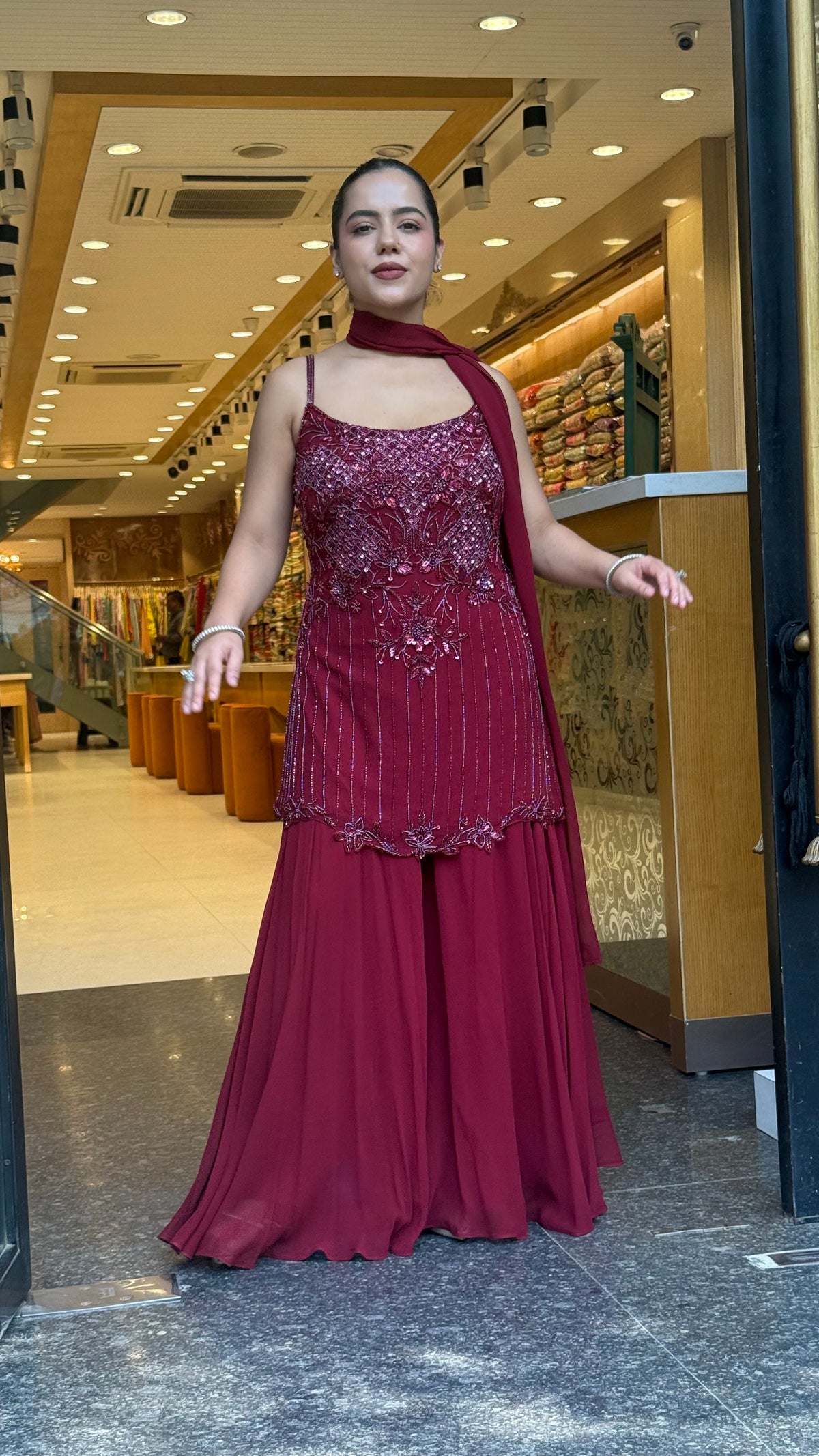 Elegant Georgette Suit Set with Cutdana, Pearl & Sequin Work (sleeves available)