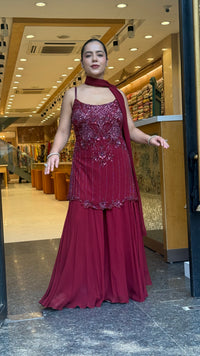 Elegant Georgette Suit Set with Cutdana, Pearl & Sequin Work (sleeves available)