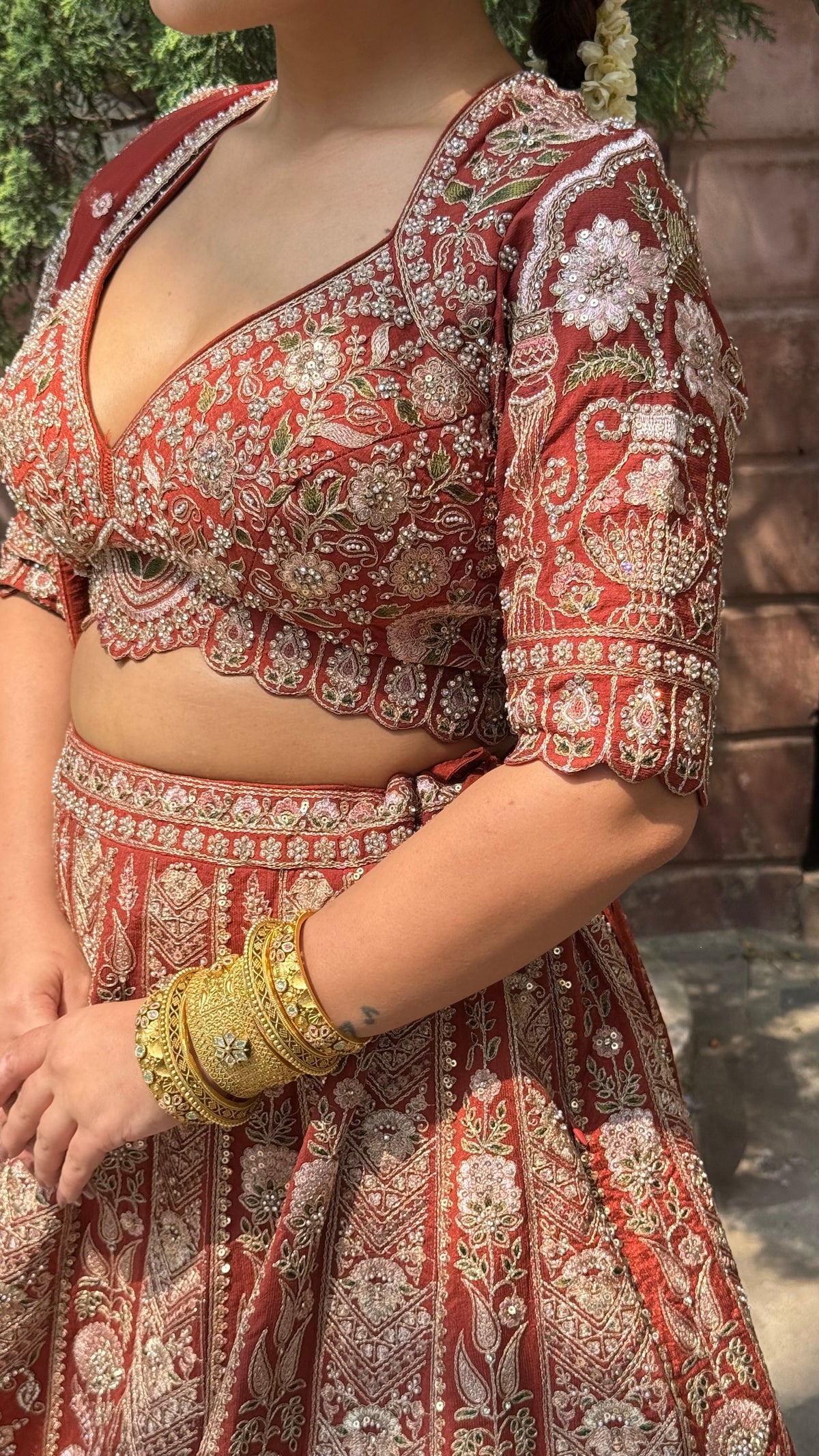 Pure Raw Silk Dori & Thread Embroidered Lehenga with Pearl, Sequin & Stone Detailing