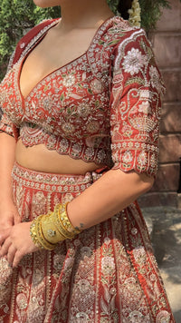 Pure Raw Silk Dori & Thread Embroidered Lehenga with Pearl, Sequin & Stone Detailing