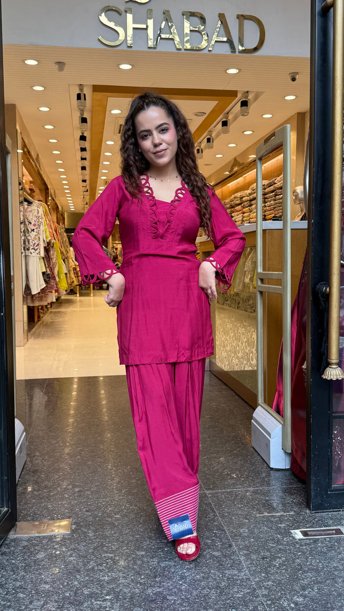 Rayon Cotton Farshi Salwar Co-ord Set with Lace Work Neckline & Sleeves | Women’s Ethnic Wear