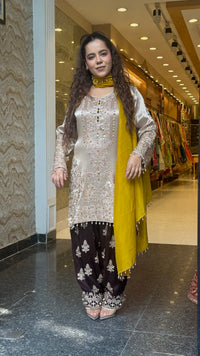 Shimmer Silk Beaded Suit Set with Chinon Salwar Style Pant