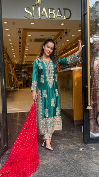 Beads & Thread Embroidered Dupion Silk Suit Set | Festive & Wedding Wear | Size Up to 46