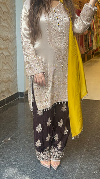 Shimmer Silk Beaded Suit Set with Chinon Salwar Style Pant