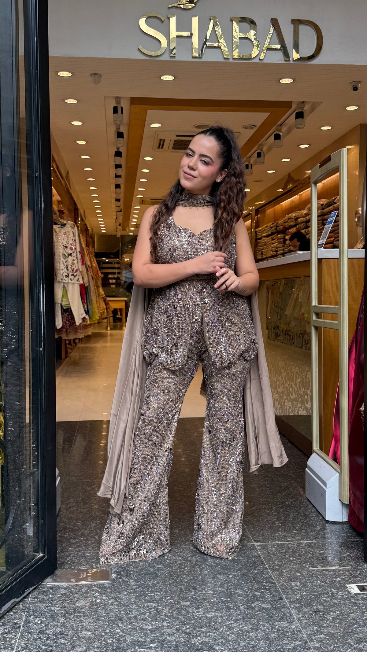 Premium Indo-Western Set in Imported Stretchable Net with Sequin Detailing | Up to Size 40