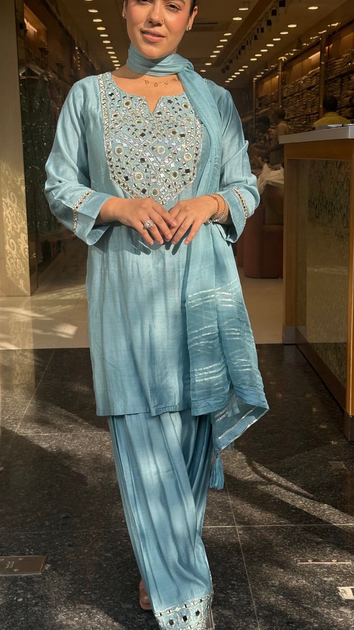 Budget Friendly Maheshwari Cotton Suit with Mirror Work | Up to Size 46