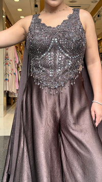 Designer Indo-Western Set with Handwork Mirror & Cutdana Blouse