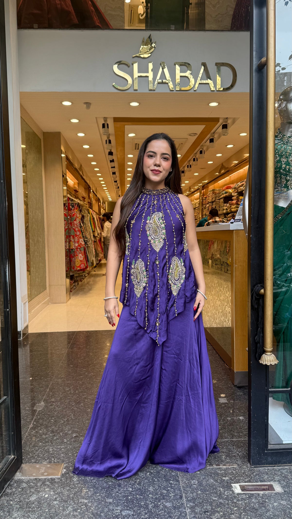 Pure Shimmer Silk Indo-Western with Handwork Thread, Zari, Cutdana & Pearl Embroidery