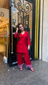 Rayon Cotton Farshi Salwar Co-ord Set with Lace Work Neckline & Sleeves