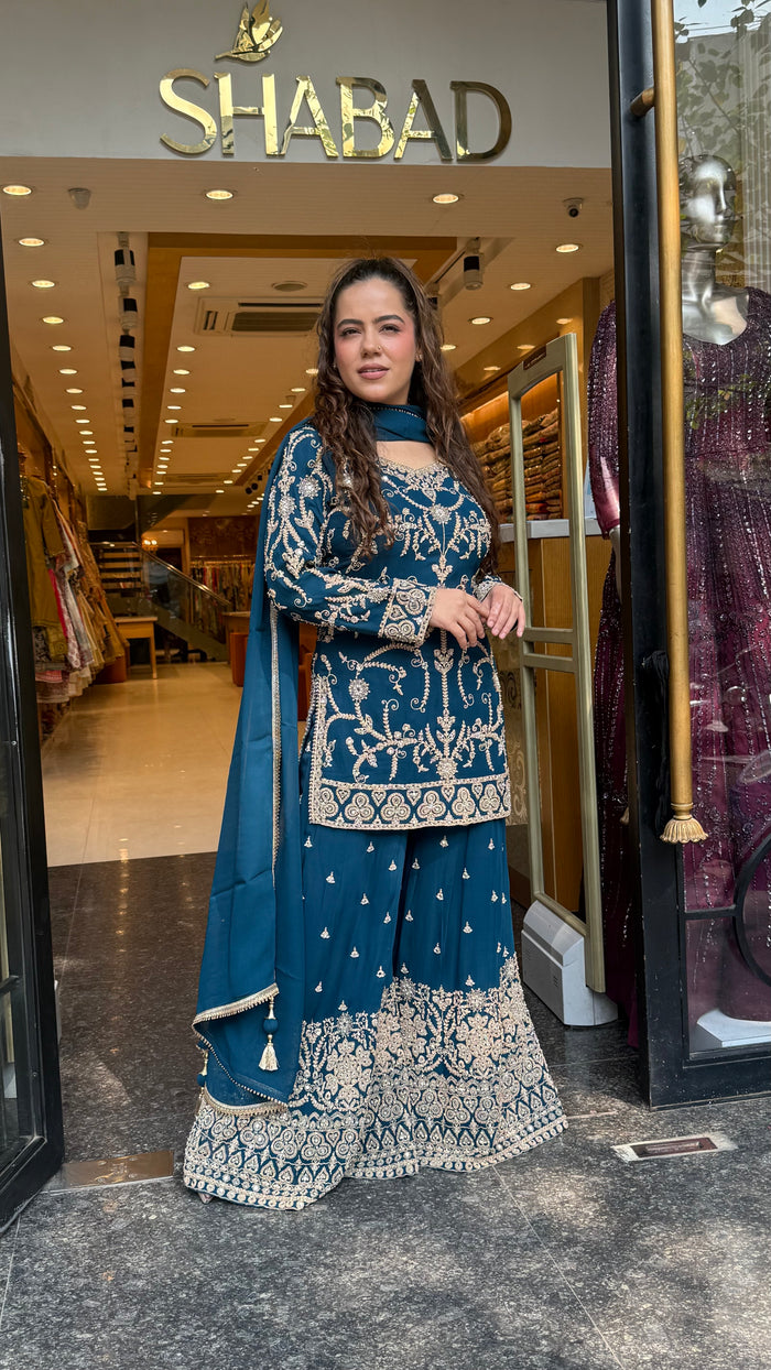 Georgette Suit Set with Dori & Mirror Work | Premium Festive Wear