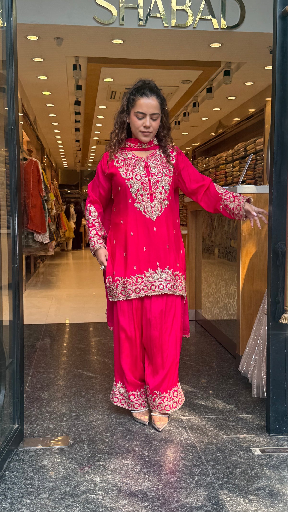 Designer Chinon Suit Set with Dori & Sequin Work