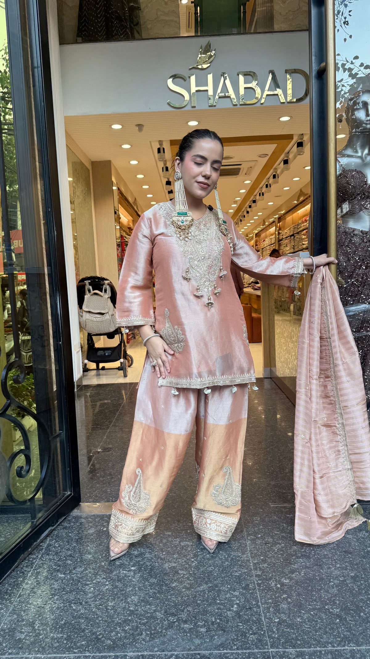 Budget-Friendly Dori Work Suit Set in Shimmer Silk | Sizes Up to 46