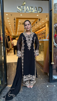 Elegant Georgette Thread Embroidered & Beaded Suit Set ( 46 size sides will be plain customisation available if handwork needed )