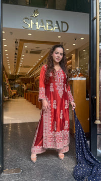 Beads & Thread Embroidered Dupion Silk Suit Set | Festive & Wedding Wear | Size Up to 46